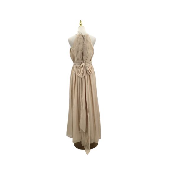 BRIDESMAID DRESS 14 1X plus tan pleated halter belted formal maxi dress new B120 - Picture 5 of 9